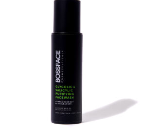 Bossface Glycolic Face Wash black bottle on a white background