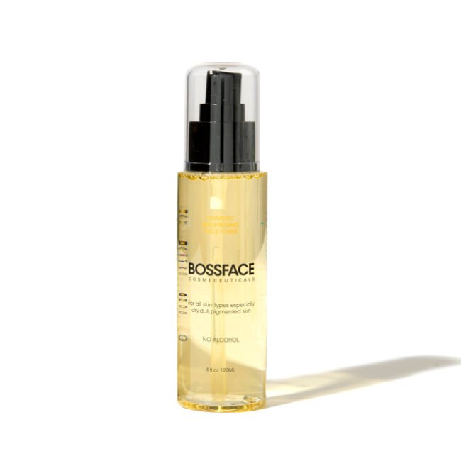Bossface Turmeric Brightening toner in a bottle.