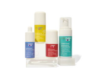 All Funny Skin Skincare products lined up with a white background