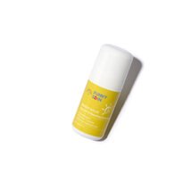 Funny Skin yellow bottle Protect and Play SPF skincare product on white background